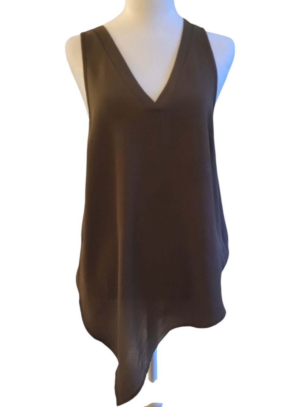 Eclipse Olive Green V-Neck Asymmetric Sleeveless Tunic